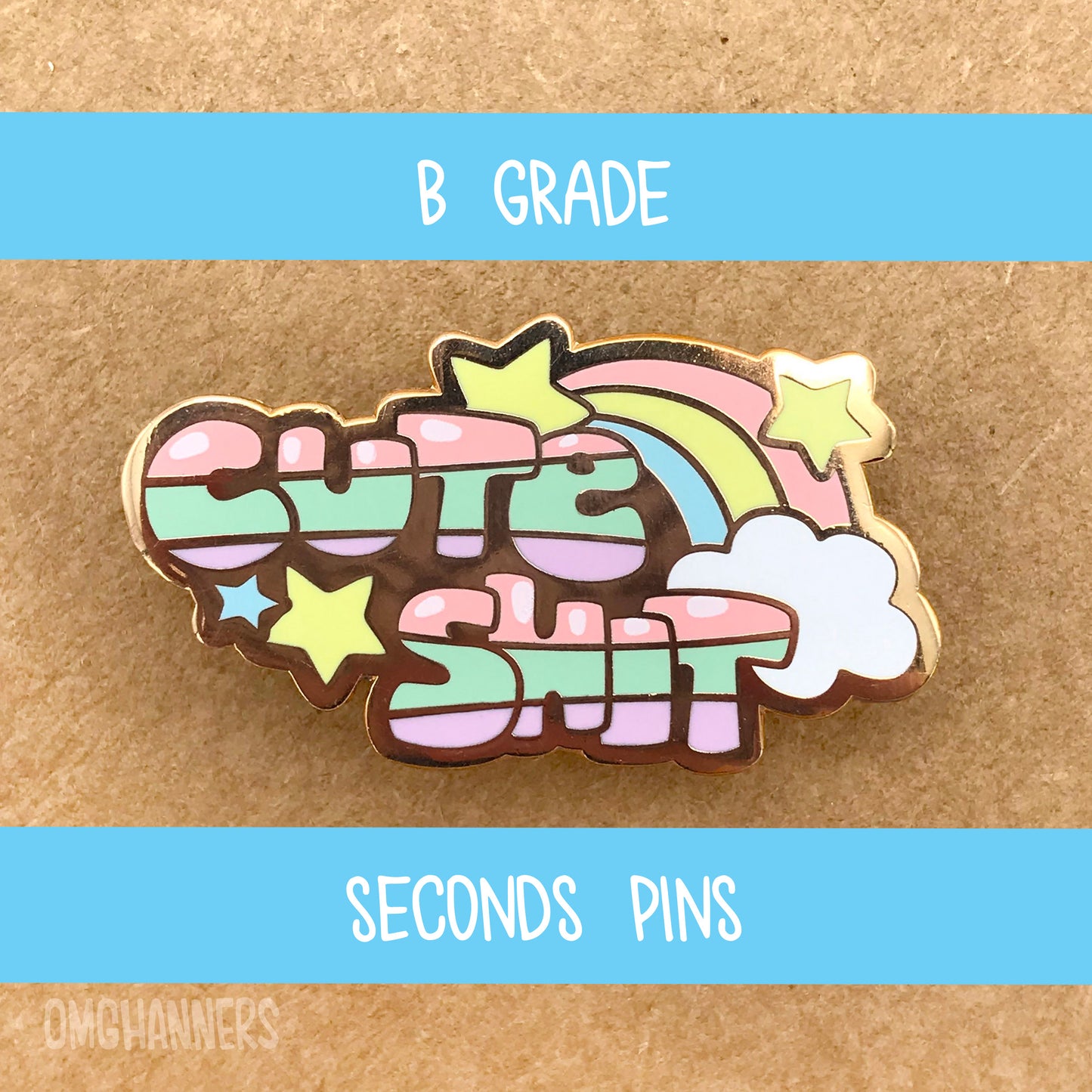 Cute Shit - enamel pin lapel pin - cutesy demure clouds rainbow lisa frank stars