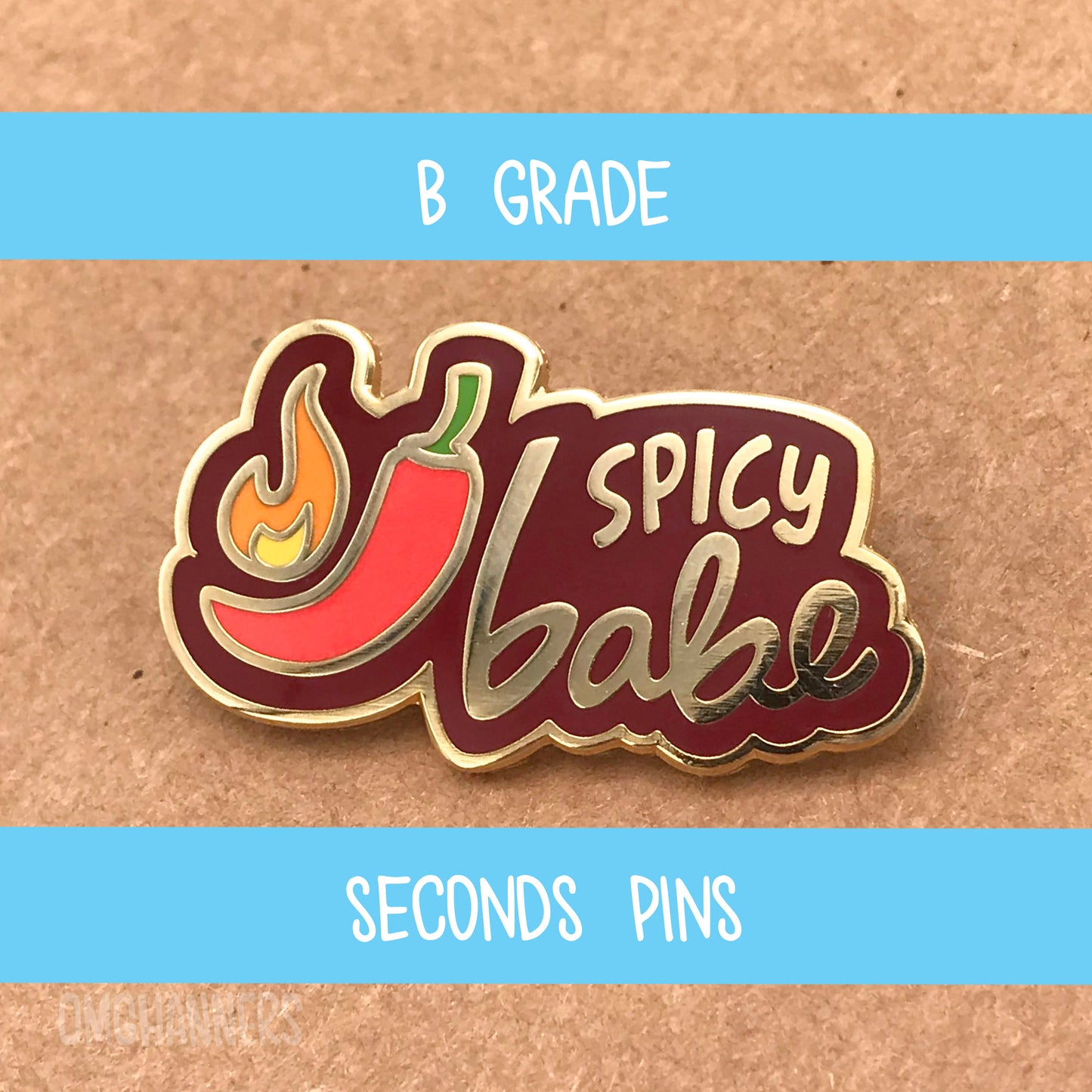 Spicy Babe - enamel pin lapel pin - queer pronoun pin she/her they/them he/him - B grade