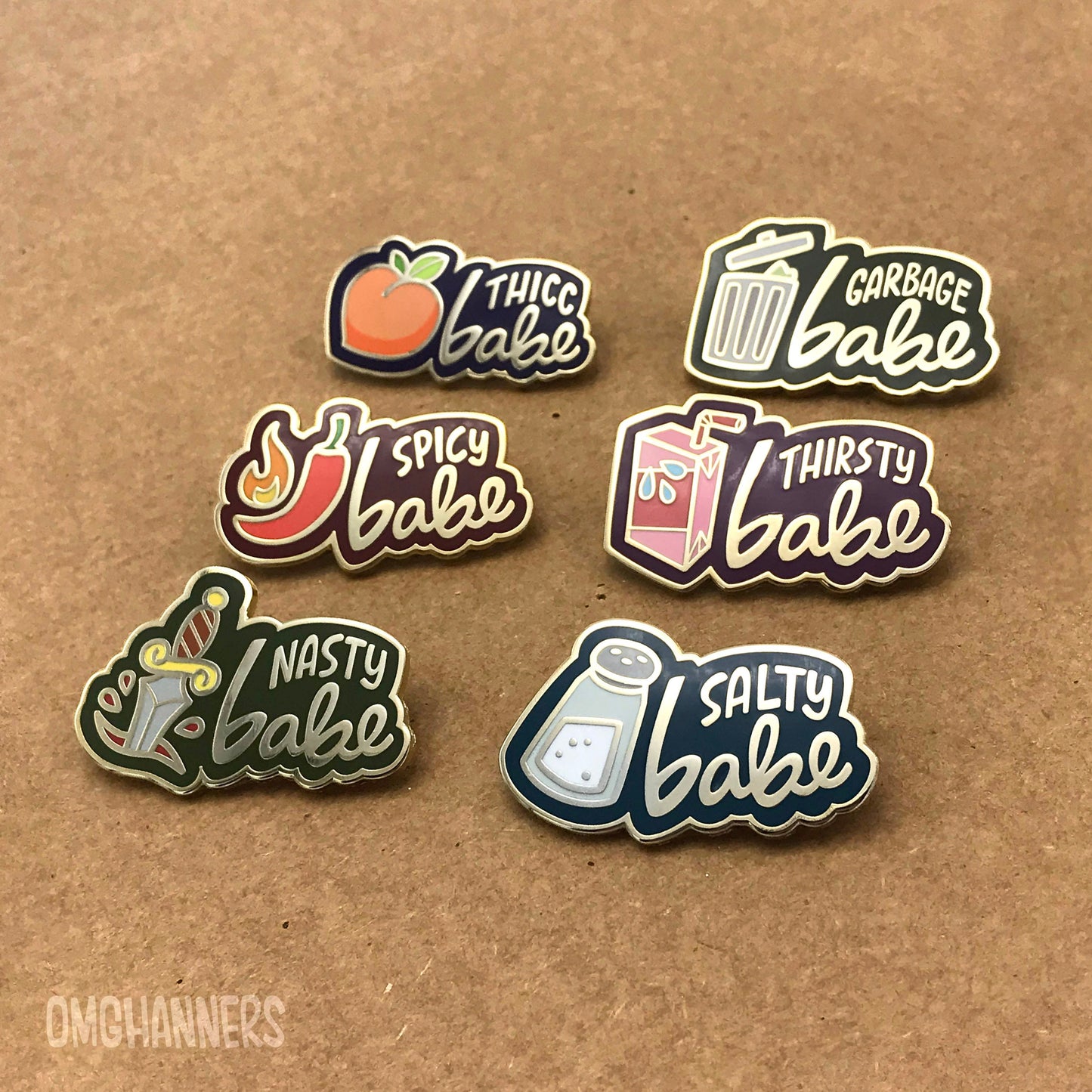 Babe pin group - enamel pin lapel pin - queer pronoun pin she/her they/them he/him