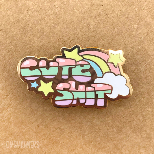 cute shit pin enamel pin kawaii aesthetic bubble letters rose gold